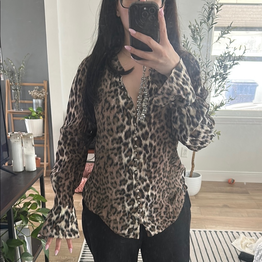 Joie Cream Long Sleeve Notched Collar Button Down Shirt